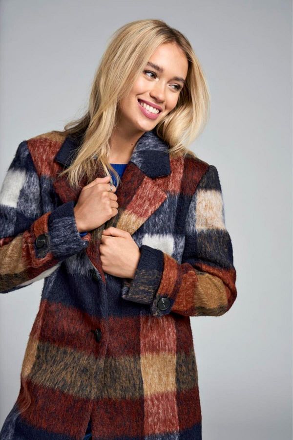 Only Onlalina Life Check Wool Coat Cc Otw Dark Blue 15322515 Trendyol