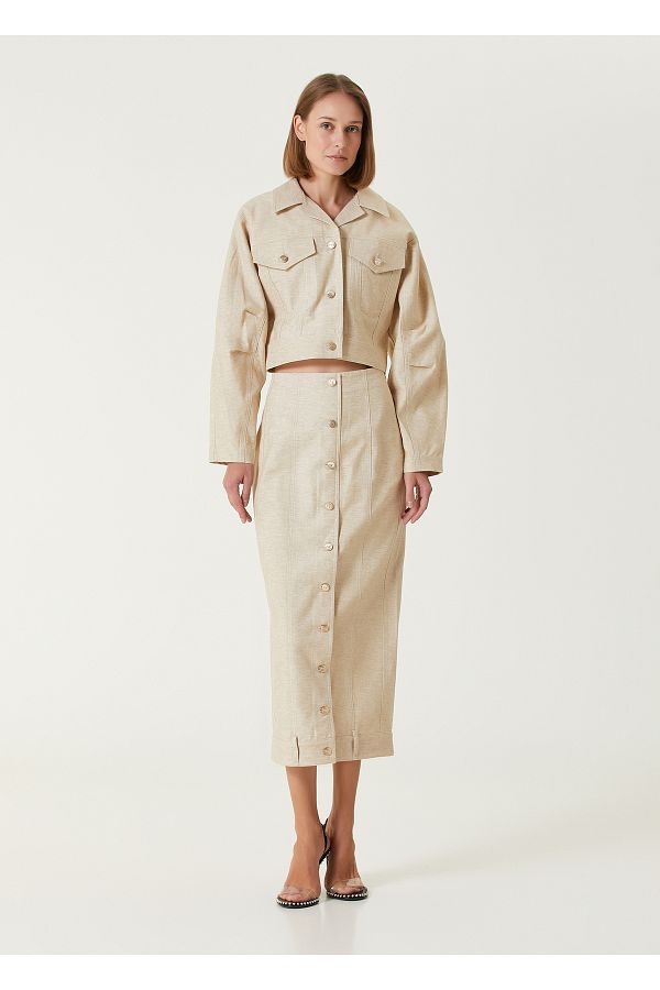 Cult Gaia-Lua Beige Midi Skirt Size: 4 1