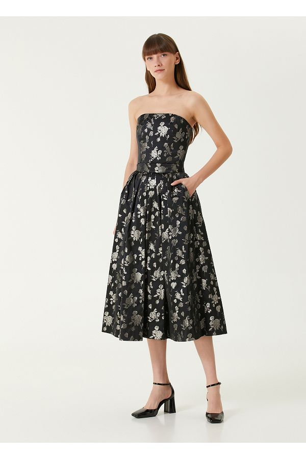 Dice Kayek-Black Patterned Midi Skirt Size: 38 1