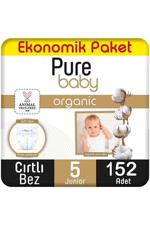 Pure Baby Organik Pamuklu 5 Numara Junior 152'li Bebek Bezi