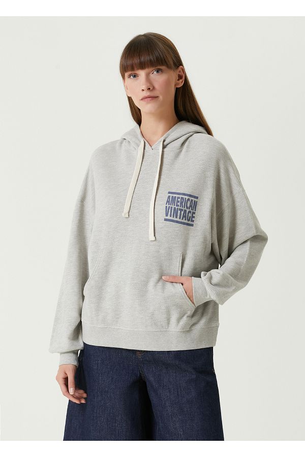 American Vintage Zofbay Gray Hooded Sweatshirt Size M L Trendyol