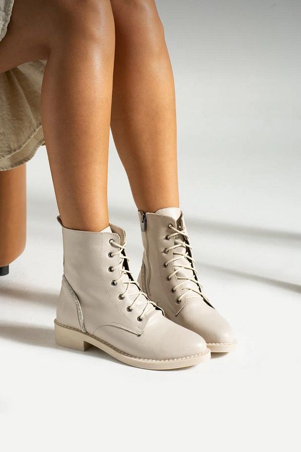 BirEylul Shoes Ankle Boots Cream Flat Trendyol