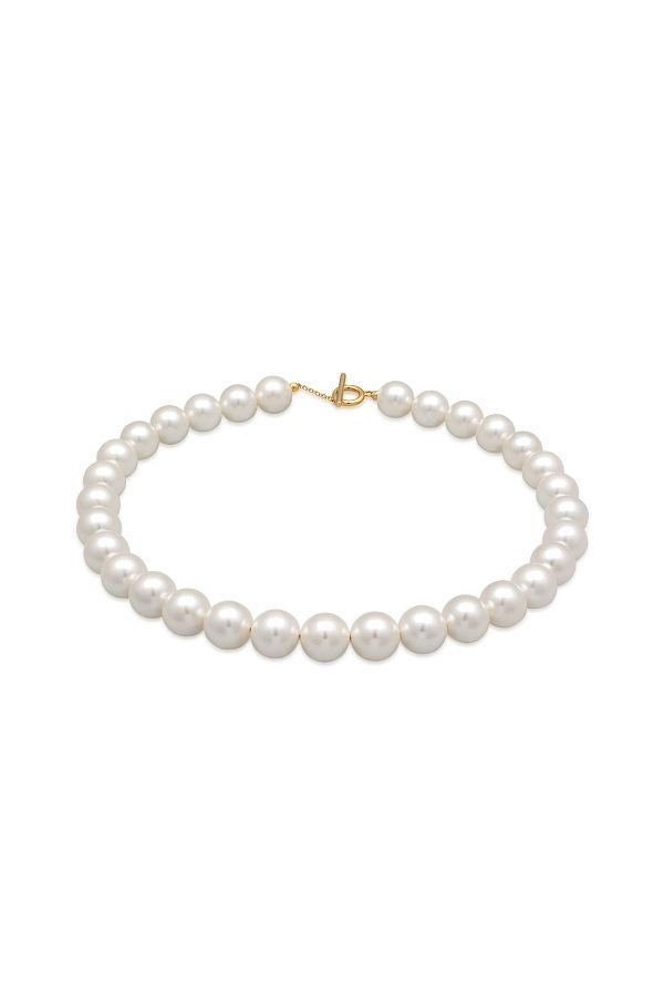ELLI-Necklace Ladies Trend T-Bone Clasp with shell core pearls in 925 sterling silver gold plated 1