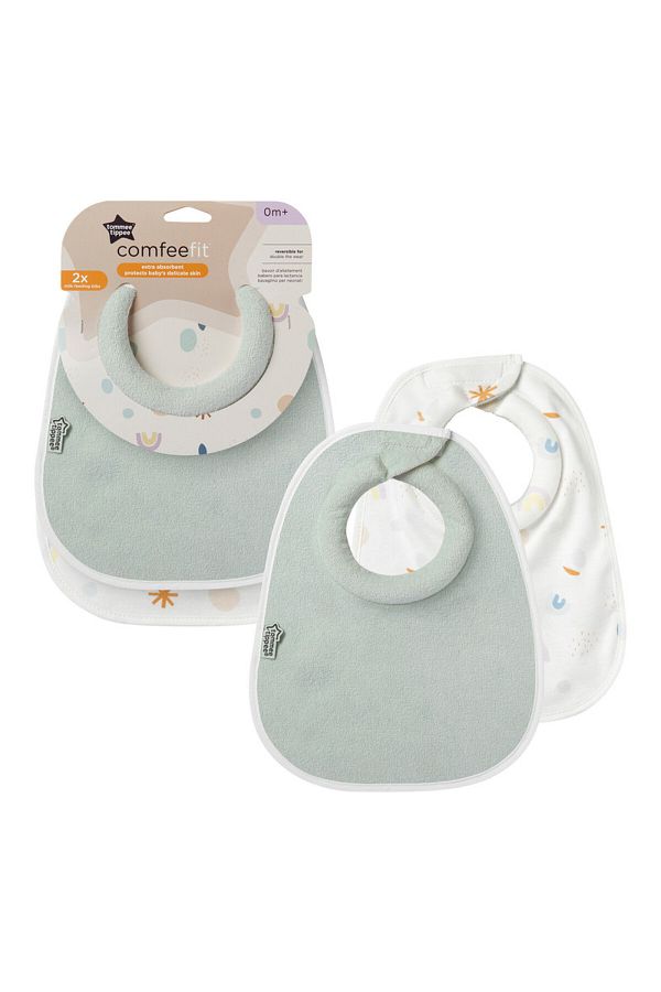 tommee tippee-Closer to Nature  Milk Feeding Bib X 2 -Indigo Blue Blue/Mint Green/Baby Pink 1