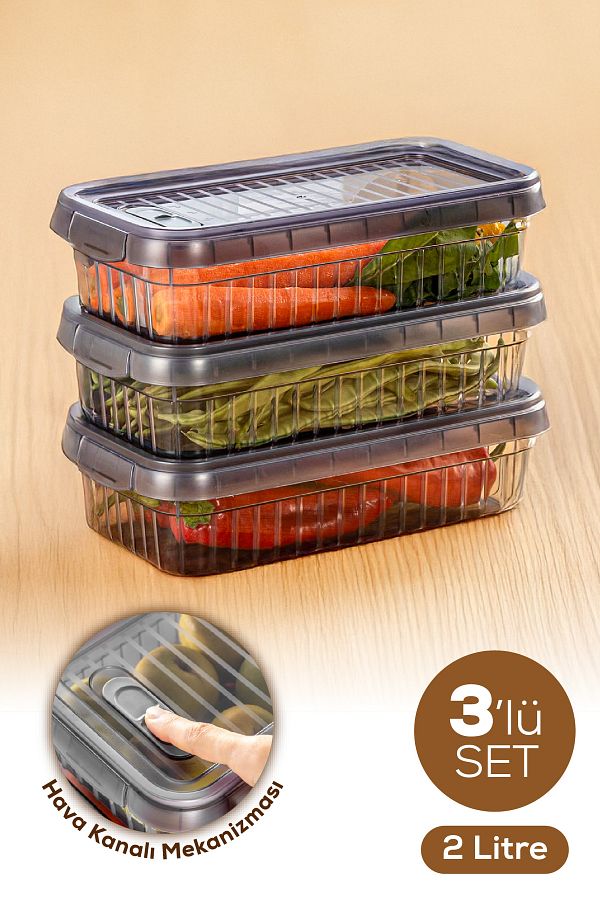 Vienev-2 Liter Set of 3 - Self Striped and Locking Storage Container 1