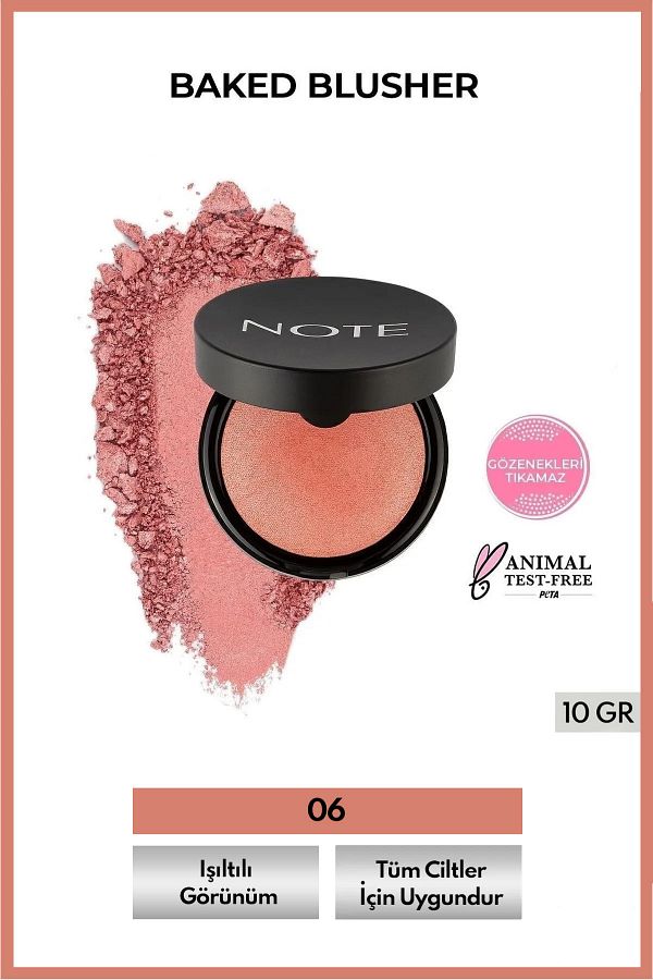 NOTE-06 Hot Rose - Glittering Baked Baked Blusher Powder Blush 1
