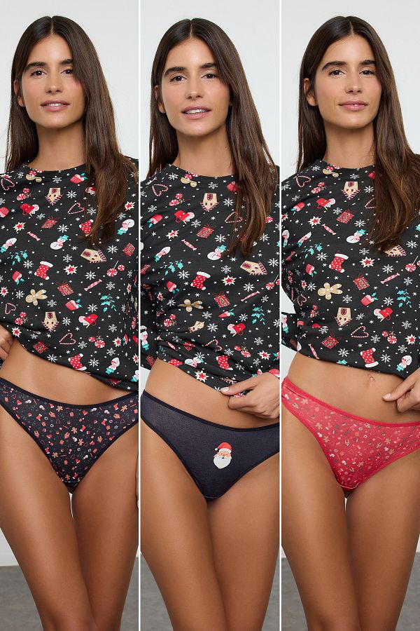 Trendyol Collection-Újévi piros kötött tangabugyi - 3 db THMSS21KU0135 csomag 1