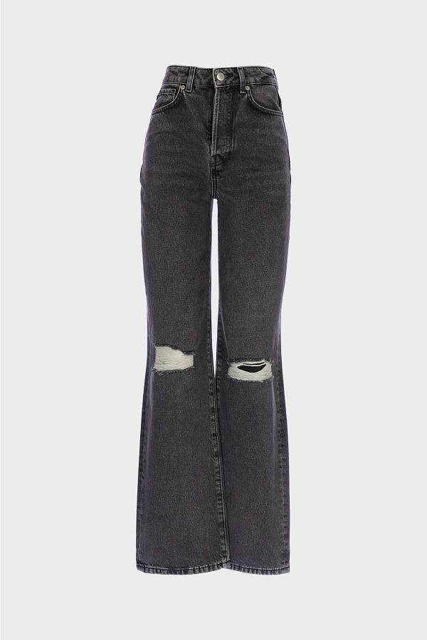 CROSS JEANS-Weslie High Waist Anthracite Wideleg Jeans with String Outwears and Buttons C 4530-080 1