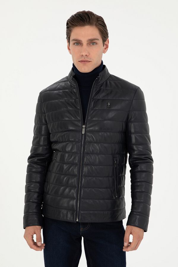 U.S. Polo Assn. Men s Navy Blue Leather Jacket 50297160 200 Trendyol