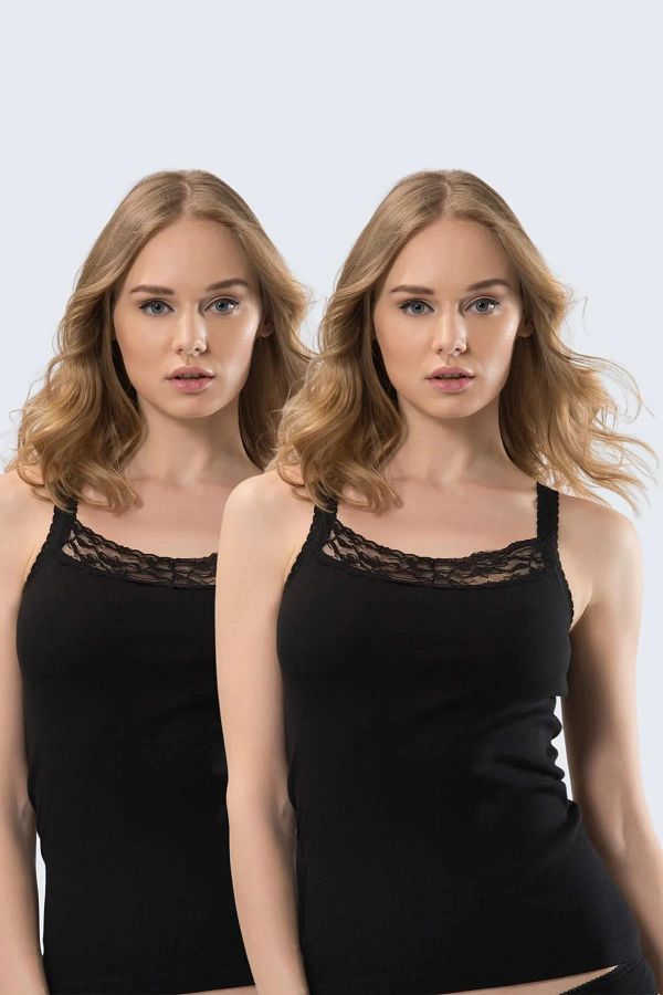 TÜREN-قميص نسائي من الدانتيل - حزام حبل، 100% قطن، عبوة من قطعتين 1