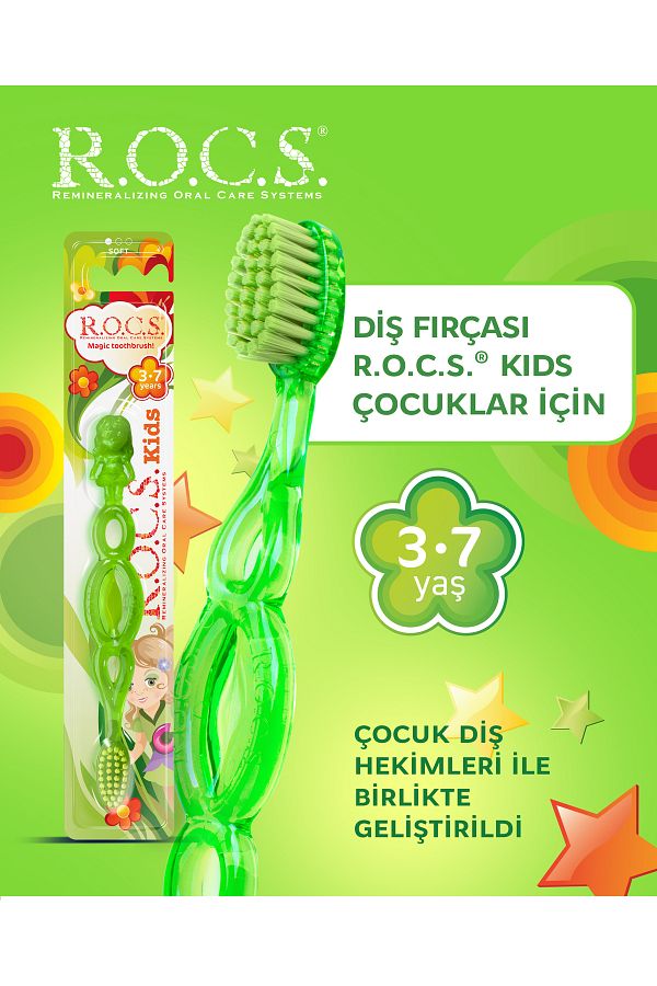 R.O.C.S.-فرشاة أسنان روكس للأطفال من عمر 3 إلى 7 سنوات - لون أخضر 1