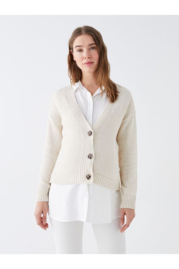 LC Waikiki-LCWAIKIKI Maternity V-neck Plain Long Sleeve Maternity Knitwear Cardigan 1