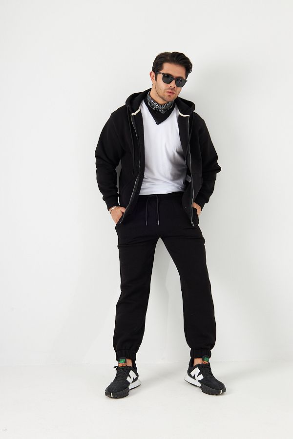 The Champ Clothing-Set de pantaloni de sport cu buzunar cangur, cu glugă, cu fermoar, cu buzunare elastice în talie și picior 1