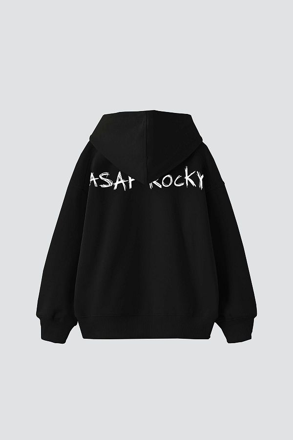 Sekizbiralt Unisex Asap Rocky Printed Premium Black Oversize Hoodie Trendyol