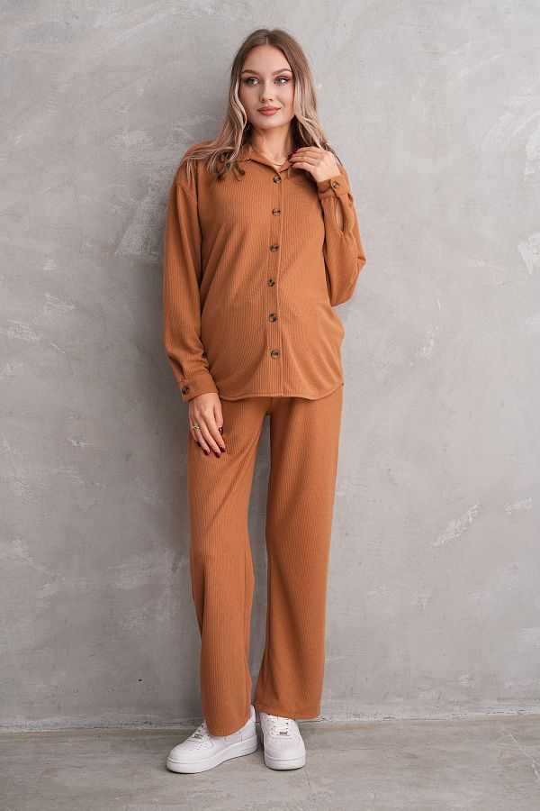 Miss Dünya Lissa-Pregnant and Maternity Bottom Top Suit with Front Button Corded Twisted Fabric Pockets 1
