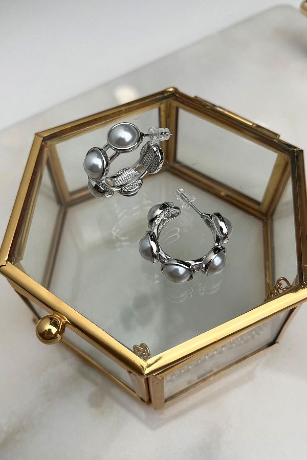 Modex-Pearl Detail Hoop Earring(Size:2Cm) 1