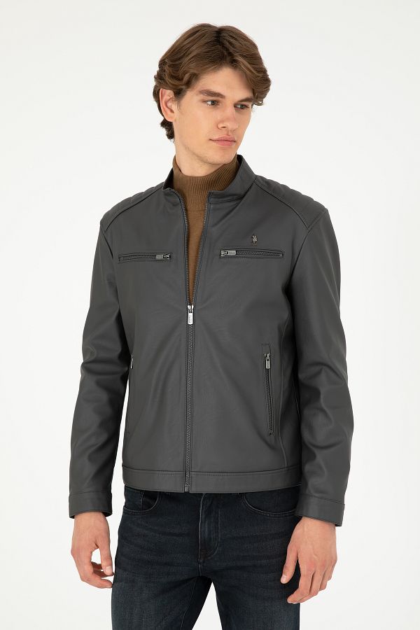 Us polo men's leather jacket cheap