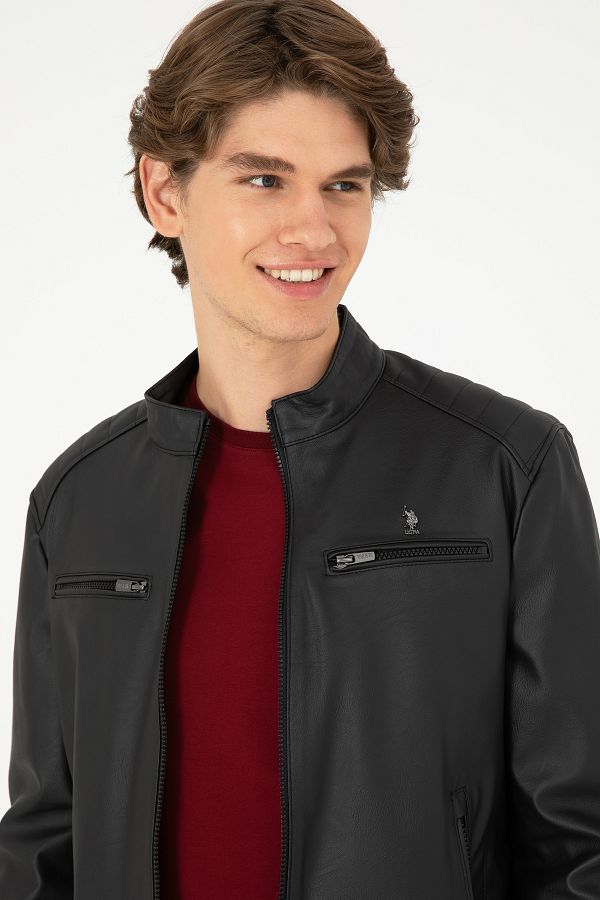 Us polo men's leather jacket on sale
