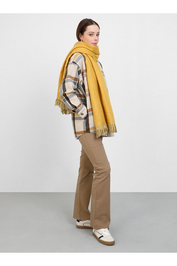 Tuva-Lemon Yellow Patterned Shoulder Shawl - Canvas 1