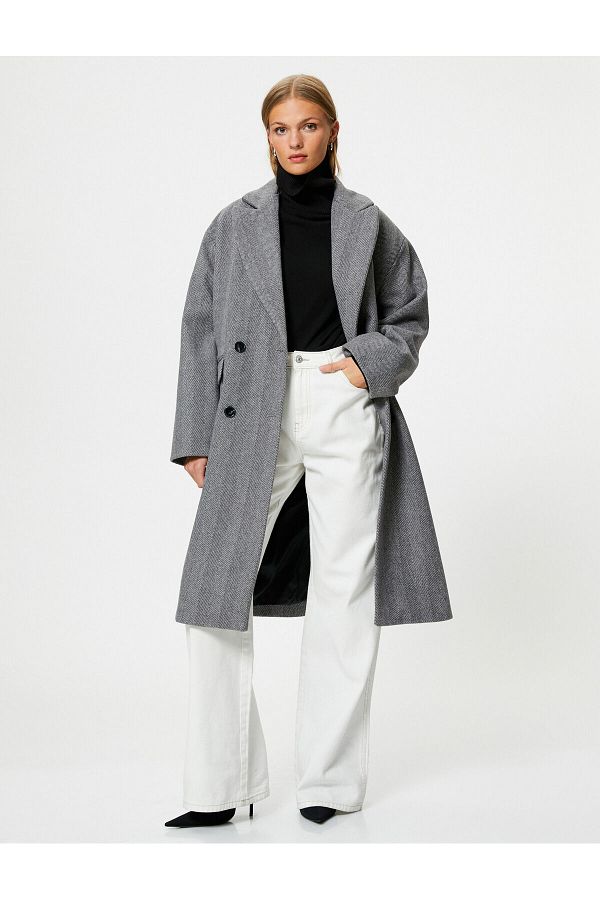 Koton-Oversize Cashmere Coat Double Breasted Buttoned with Flap Pockets 1