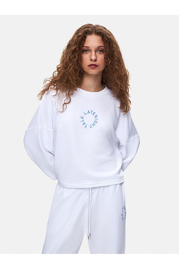 Ltb Back Printed Hooded Zipperless Boxy Fit White Sweatshirt Trendyol