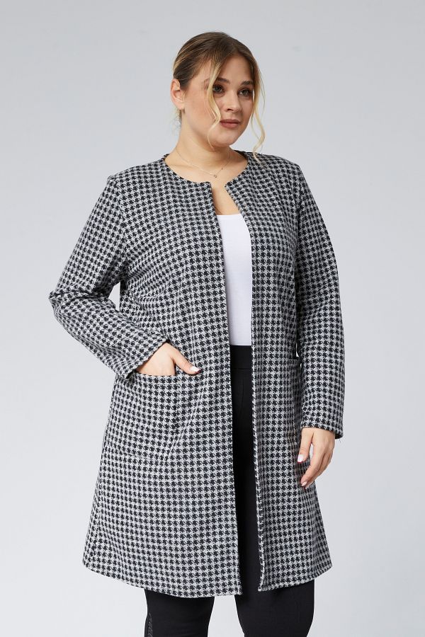 Curvy Trend Plus Size Jacquard Print Unlined Long Jacket Trendyol