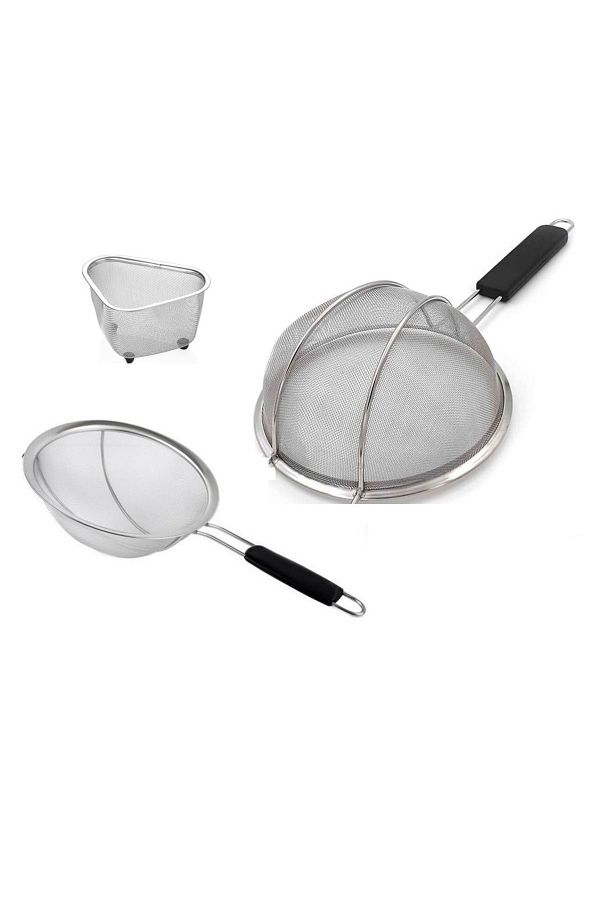 Fame Kıtchen-Stainless Steel Single Handle Strainer Set with 23cm and 24cm Barrier - 3 Pieces Round and Triangular Sink 1