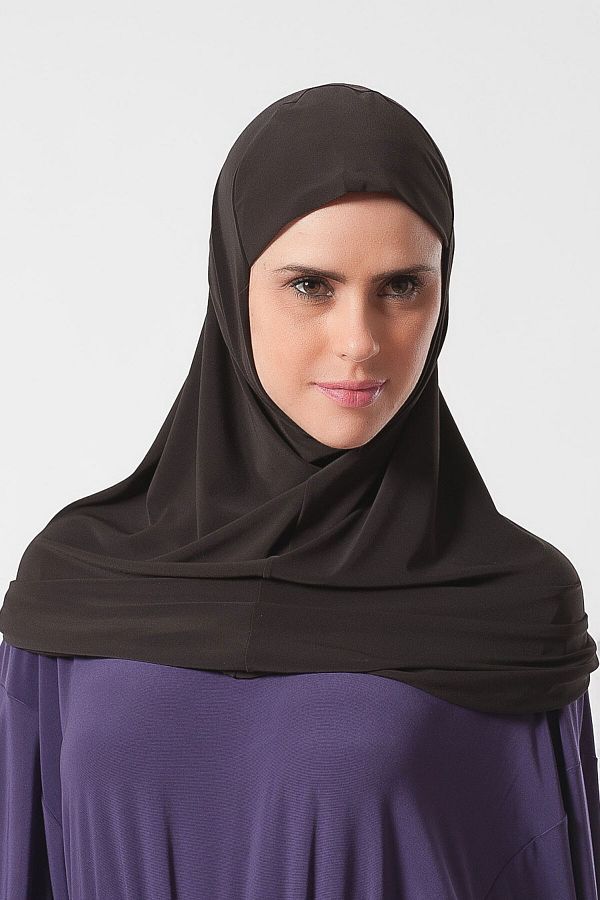Serap Koç-Simple Practical and Lycra Hijab - Brown 1