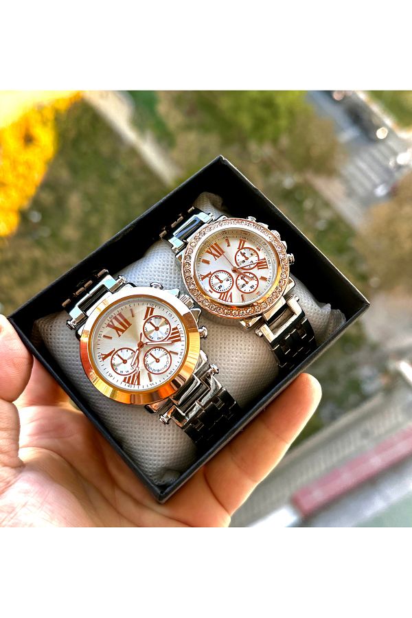 İSTLİV-Couple Lover Silver-Rose Steel Case Analog Women-Men Wrist Watch 1