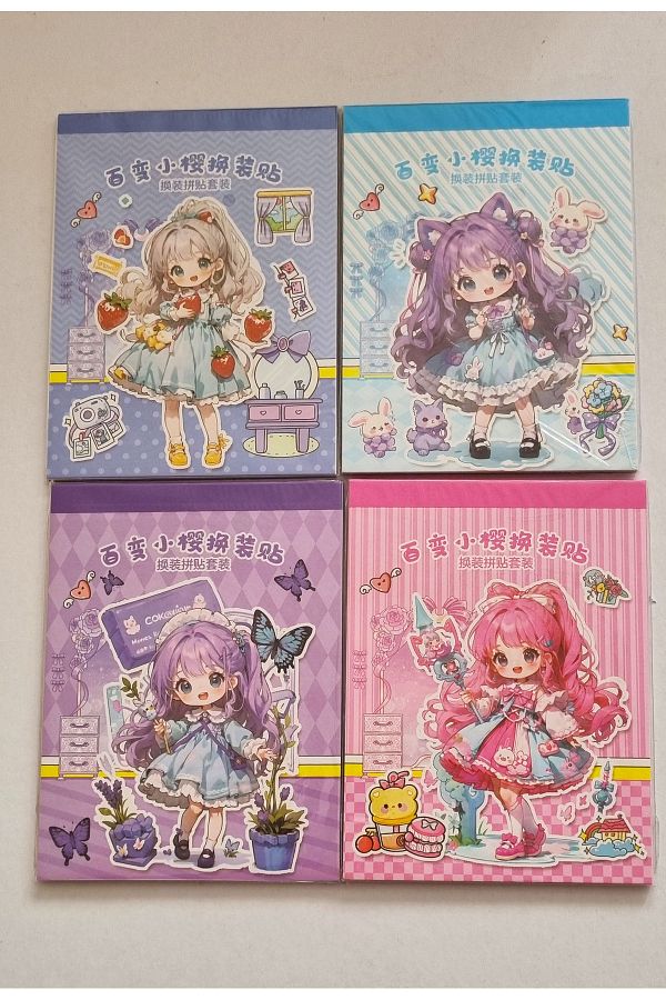 Modellino-4-Piece Cute Curomi A6 Sticker Notebook - 12 Sheets, Different Colors and Patterns, Serial Options 1