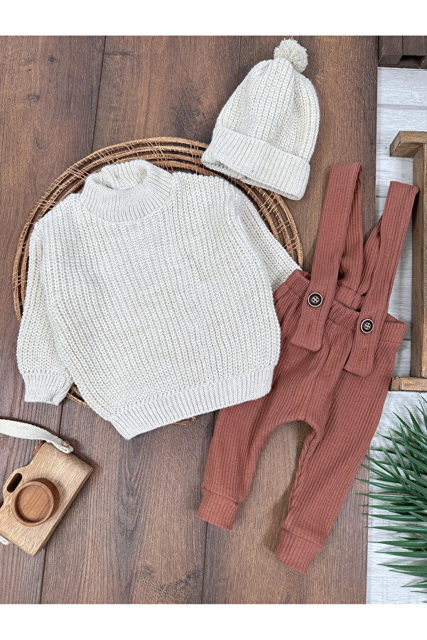 tiwitibaby Oversize Triko Kazak Kaşkorse Esnek Salopet Bereli Unisex Salopet Bebek Takım