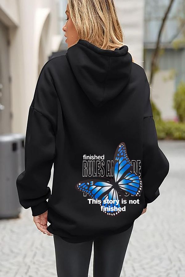 mw memowear Unisex Blue Butterfly Printed Black Sweatshirt Trendyol