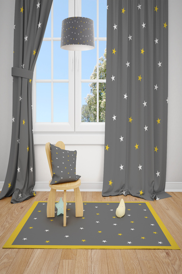 Talia Home Yıldızlı Çocuk Ve Bebek Odası Fon Perdesi 2 Kanat Tla-256