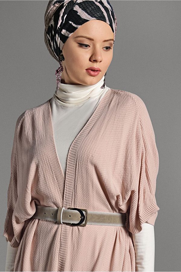 TRENDTESETTÜR-Women's Powder Elbow Sleeve Loose Cardigan 9130 1