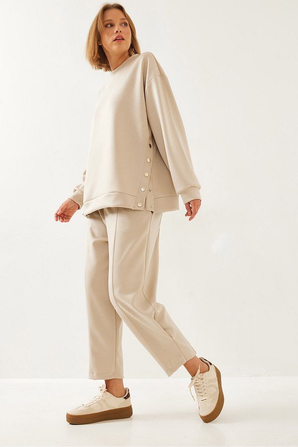 Bianco Lucci-Women's Bottom and Top Set with Button Detail on the Sides 60351257 1