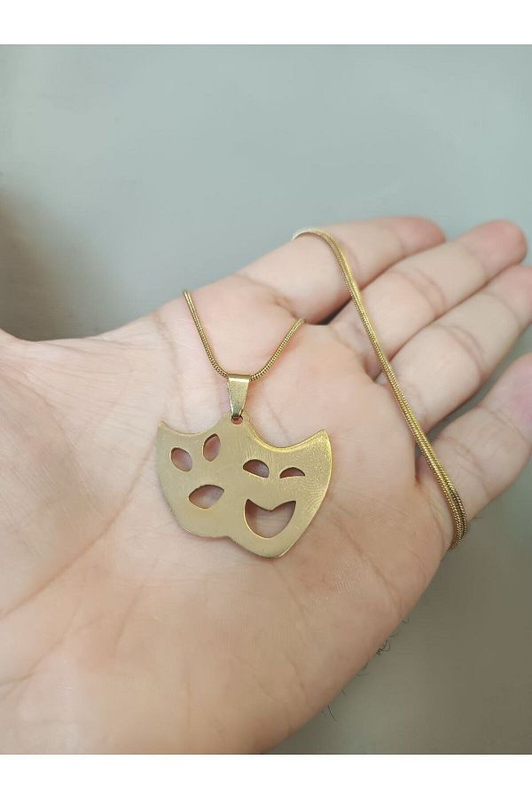 YuChic-Theater Icon Smiley Crying Face Gold Color 316L Stainless Steel Figure Necklace 1