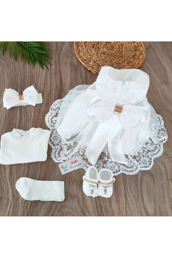 bebe kervanı Kız Bebek Beyaz  Mevlüt  Takımı Seti Elbisesi 0-3 Aylık BBK917