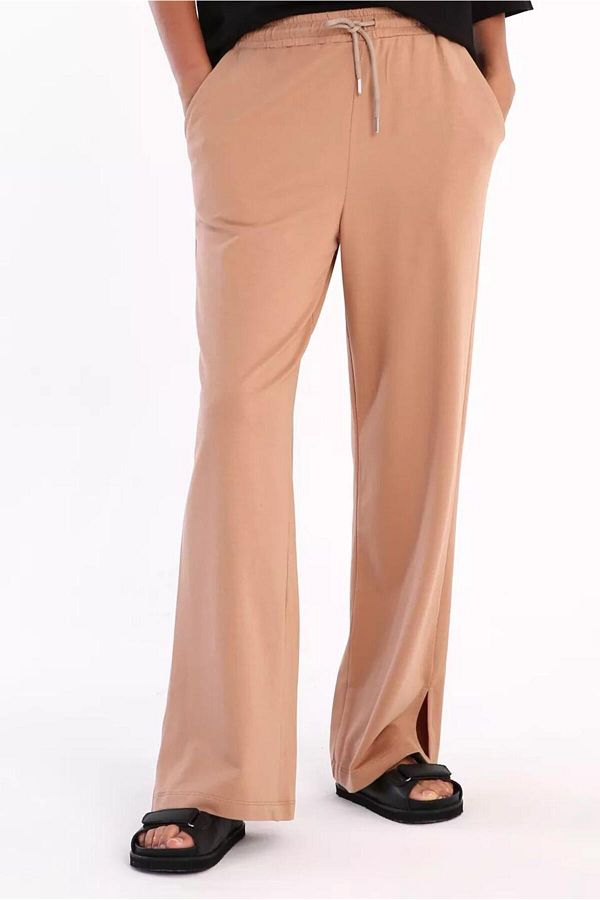 TRENDTESETTÜR-Pantaloni de trening pentru femei din bumbac cu fante de culoare maro - BISCUIT 31037 1