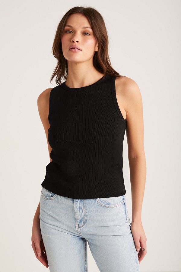 ETHIQUET-Skromná Selena dámská Regular Fit Regular Fit Silný popruh Pletené černé tílko s nulovým rukávem 1