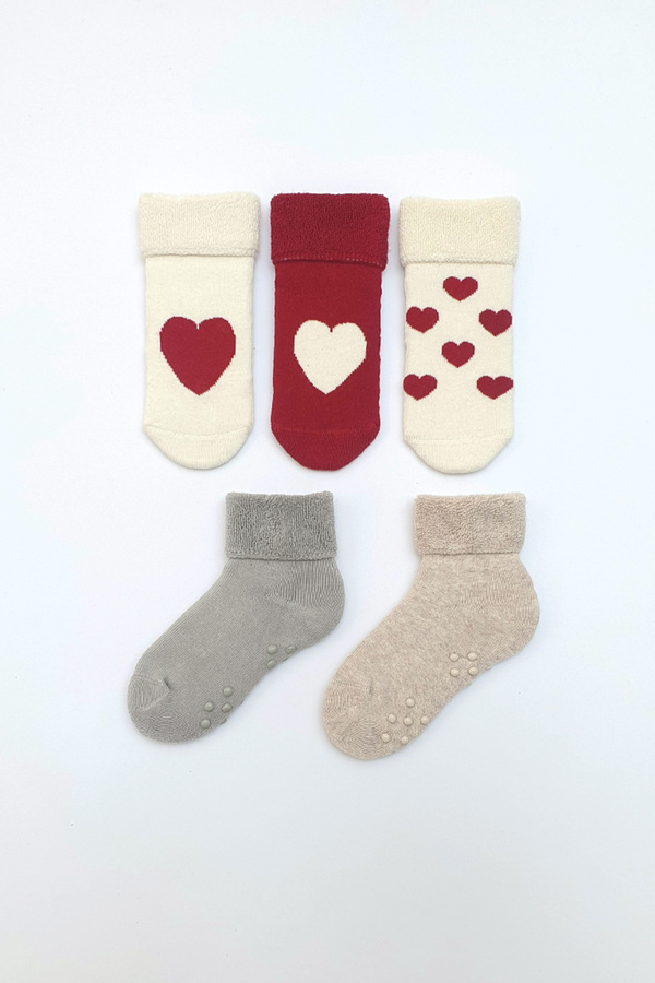 MEM SOCKS 5'li Kaydırmaz Havlu Bebek/çocuk Çorabı