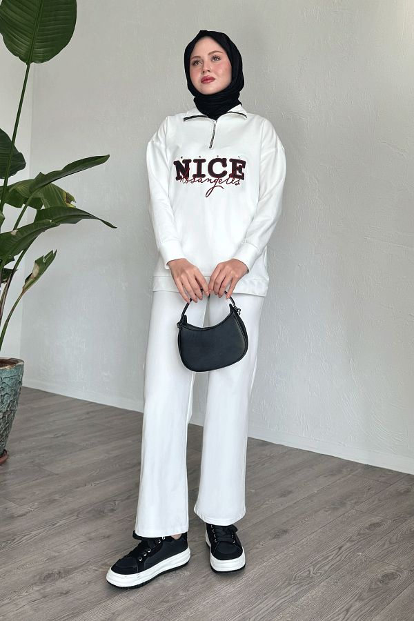 InStyle-Nice Written Zippered White Double Set 1