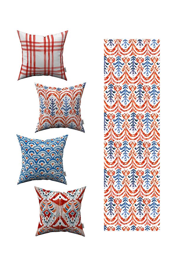 Cango Home-Albastru Roșu Abstract Decorativ Model 4 Piese Husă de Pernă 1 Set Runner 4kmbs067-rs-01 1