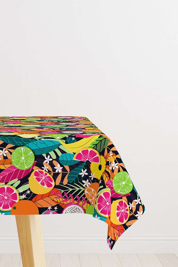 Cango Home-Yellow Multicolor Fruit Patterned Digital Printed Tablecloth Cgh1101-ms 1