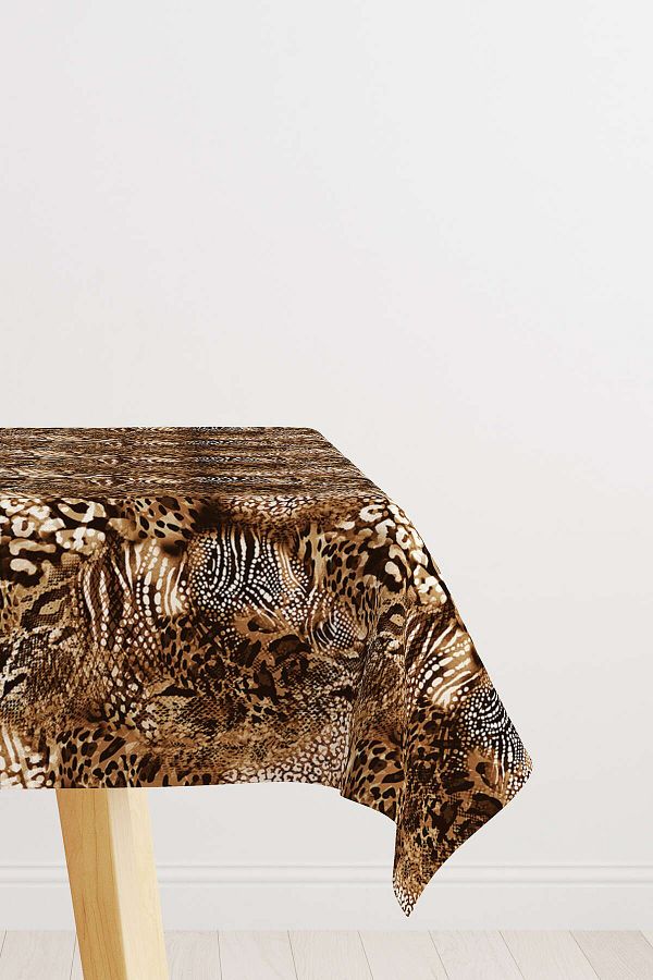 Cango Home-Brown White Snake Leopard Zebra Pattern Digital Printed Tablecloth Cgh369-ms 1