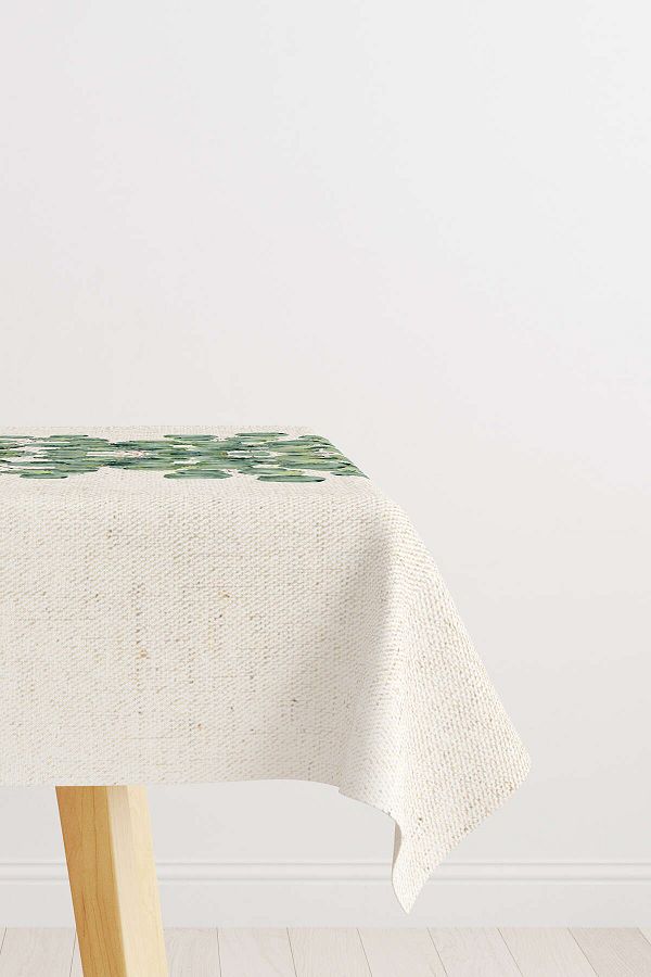 Cango Home-Green Cream Eucalyptus Patterned Digital Printed Tablecloth Cgh1102-2-ms 1
