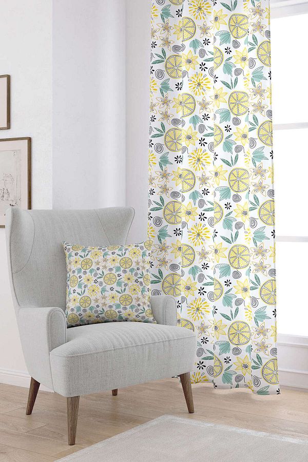 Cango Home-White Yellow Lemon Patterned Digital Printed Curtain Oytyk924-pr 1