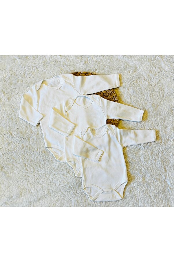 anne dokunuşu gibi KUZUM BEBE 3’lü Uzun Kol Organik Pamuk Kız Erkek Bebek Çıtçıtlı Badi