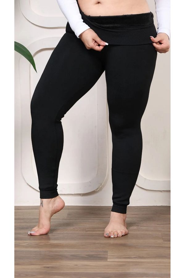 ELF GLOBAL-Plus Size Black Seamless Plush Leggings - up to 140 Kilo, Squishy Fur 1