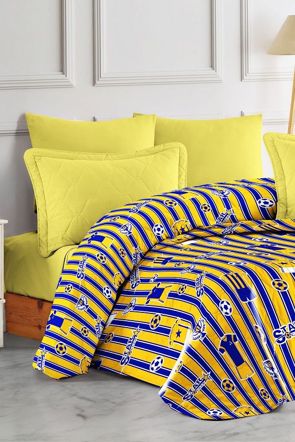 EVA-Fan Patterned Quilted Single Bedspread and Sofa - 155x230 Cm 1