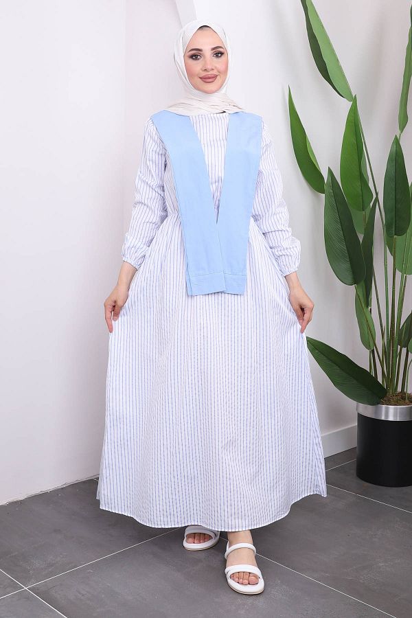 İmajButik-Blue Striped Baby Dress - Collar Detail 1